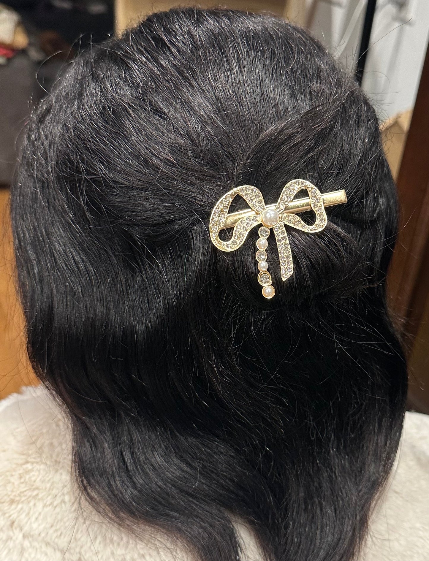 Rhinestone & Pearl Bow Hair Clip