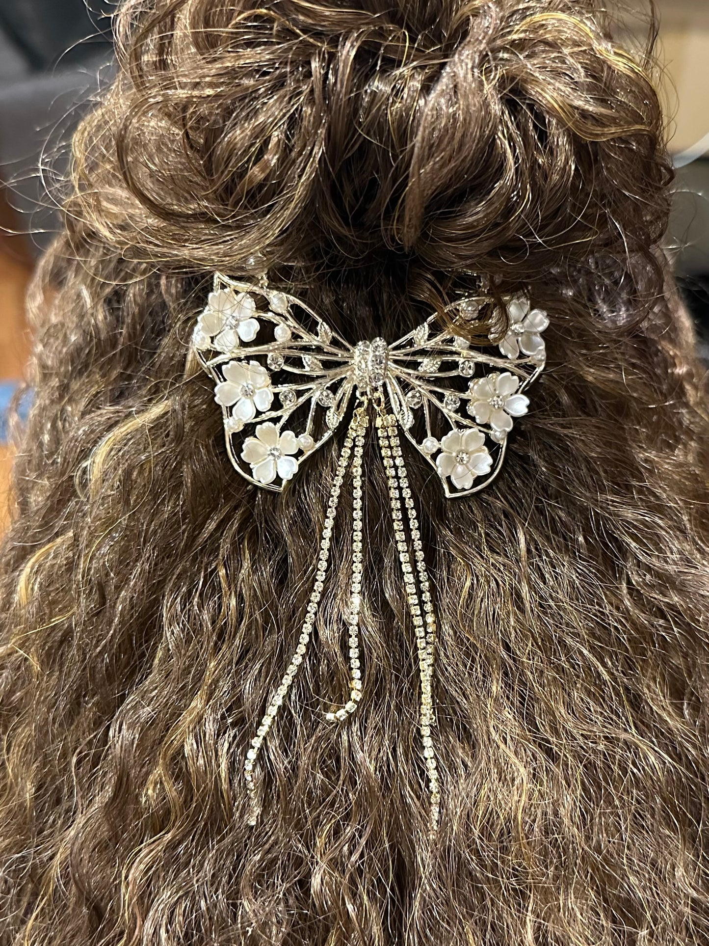 Gold Rhinestone Hair Claw With Flower, & Pearl
