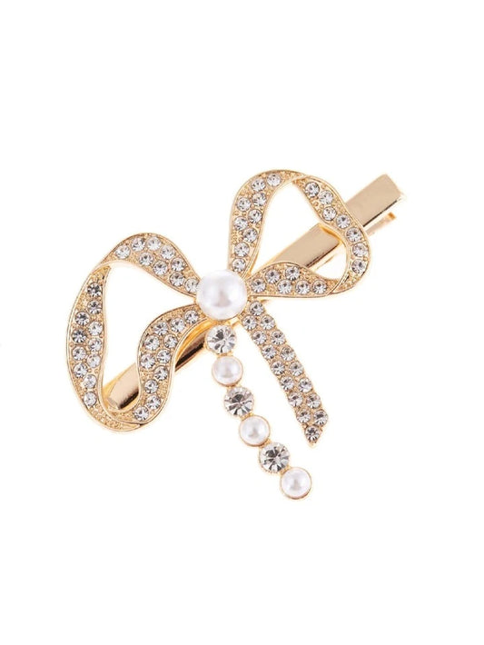 Rhinestone & Pearl Bow Hair Clip