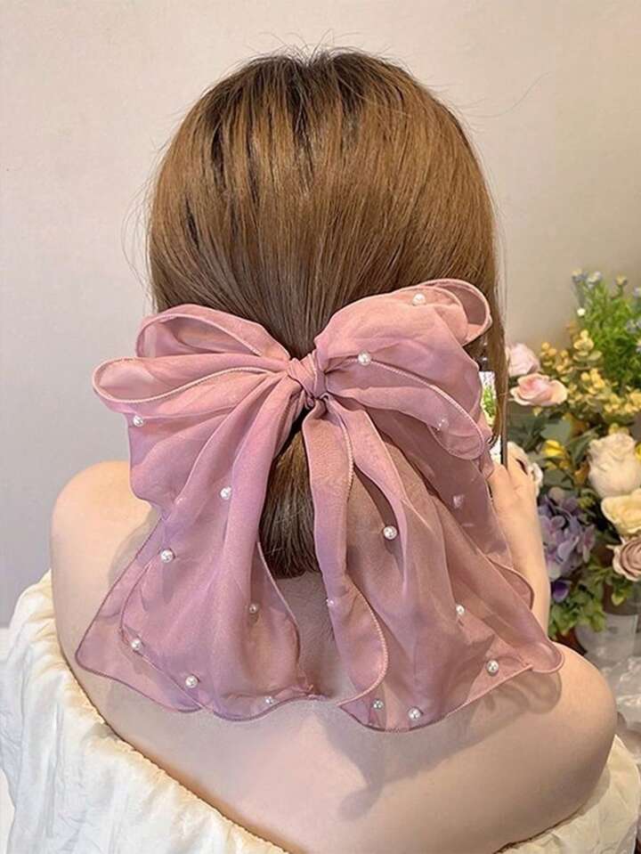 Faux Pearl & Bow Decor French Clip