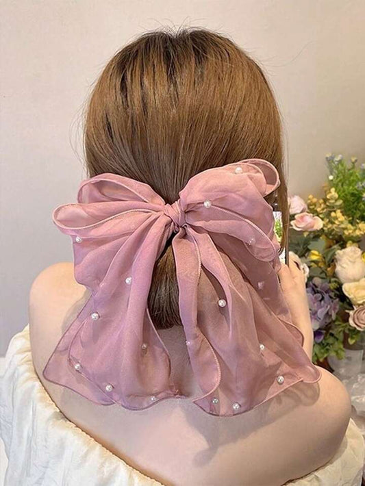 Faux Pearl & Bow Decor French Clip