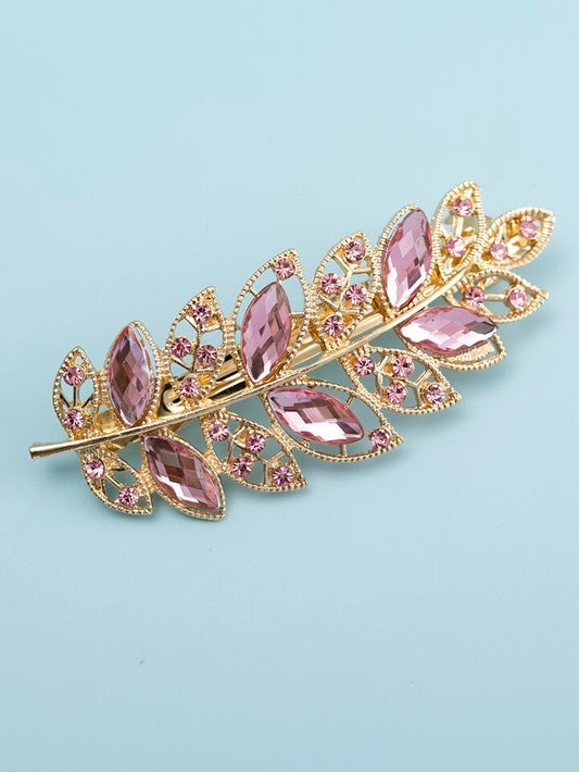 Rhinestone Leaf Design Hair Clip