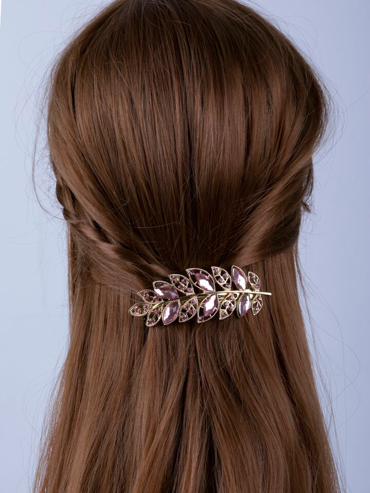 Rhinestone Leaf Design Hair Clip