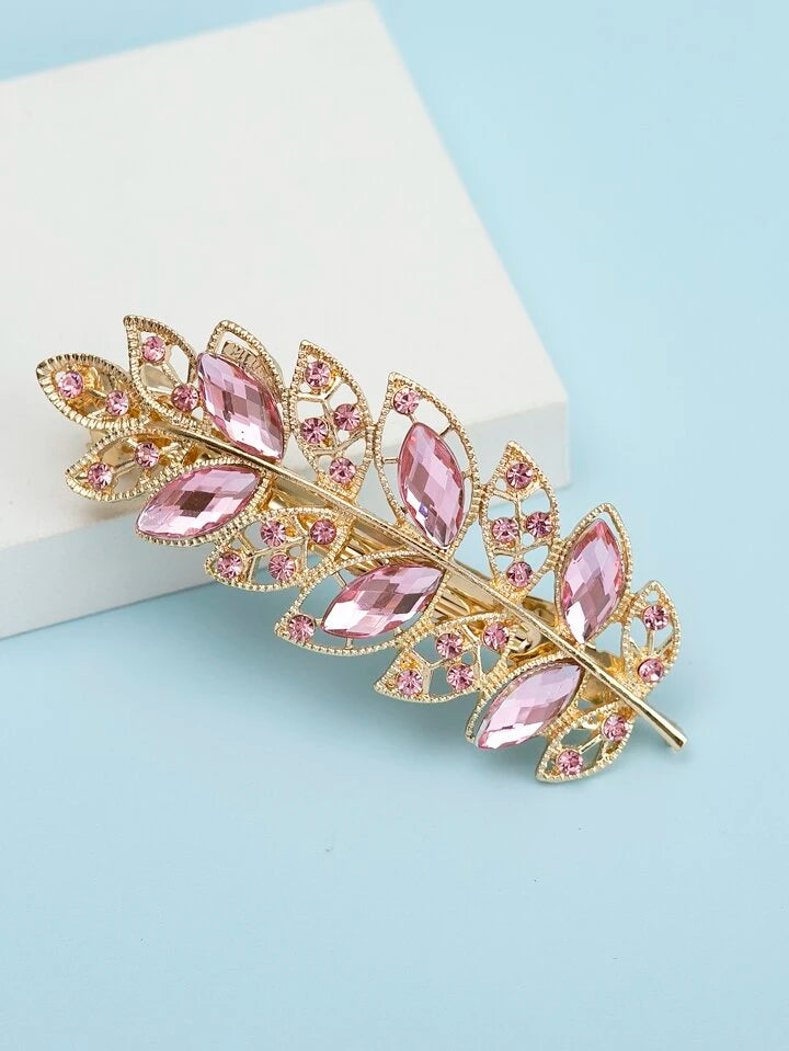 Rhinestone Leaf Design Hair Clip